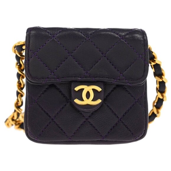 Chanel Navy Lambskin Micro Classic Flap Shoulder Bag Pochette 186905 - Picture 1 of 7